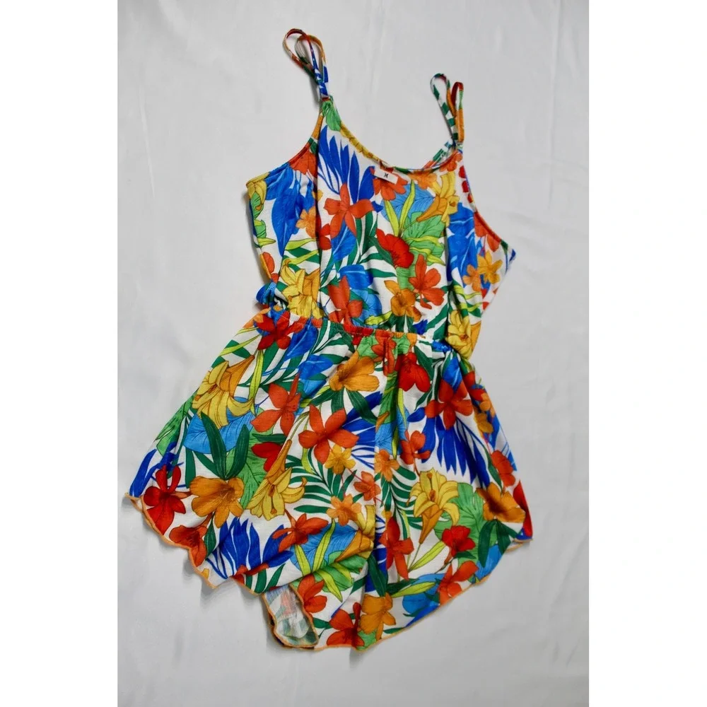 Hurley Womens Tropical Floral Romper Blue Orange Yellow Size S Small - Picture 5 of 7